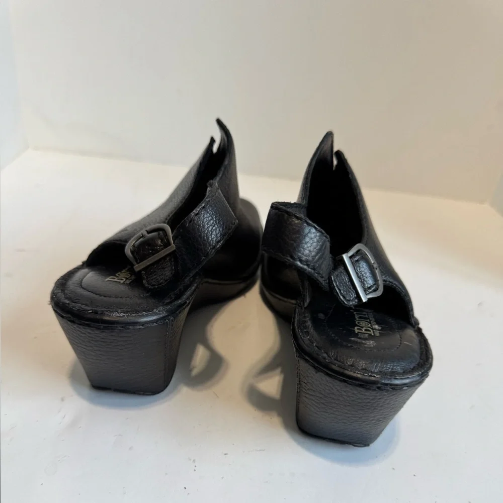 Born Black Leather Wedge Clogs | Comfort Slip-On Shoes. Size 9 - Picture 8 of 15